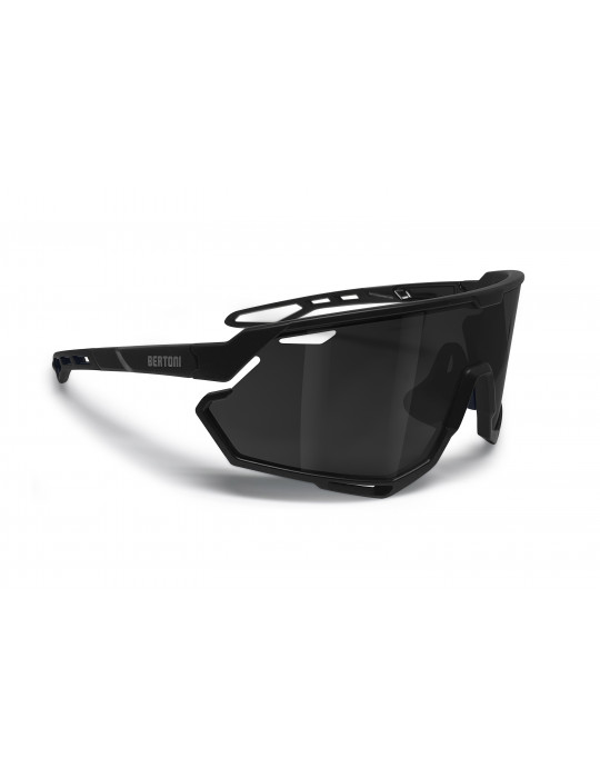 Sport MTB Running Cycling Sunglasses with Wide Antifog Silver Mirrored Lens - TR90 frame made in Swiss ALPHA 01A - Bertoni Italy