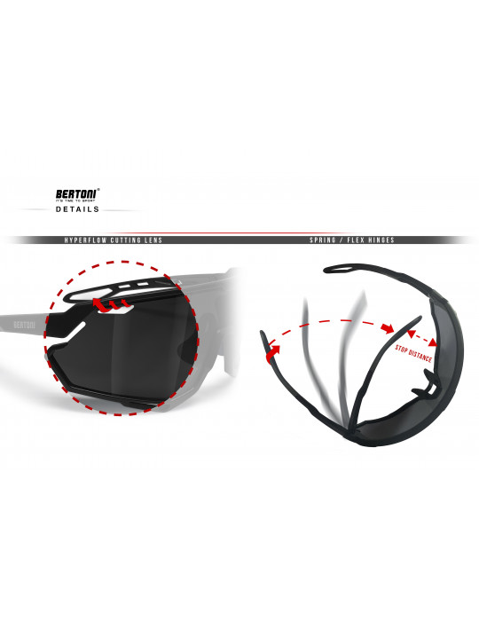 Sport MTB Running Cycling Sunglasses with Wide Antifog Blue Mirrored Lens - TR90 frame made in Swiss - Bertoni Italy