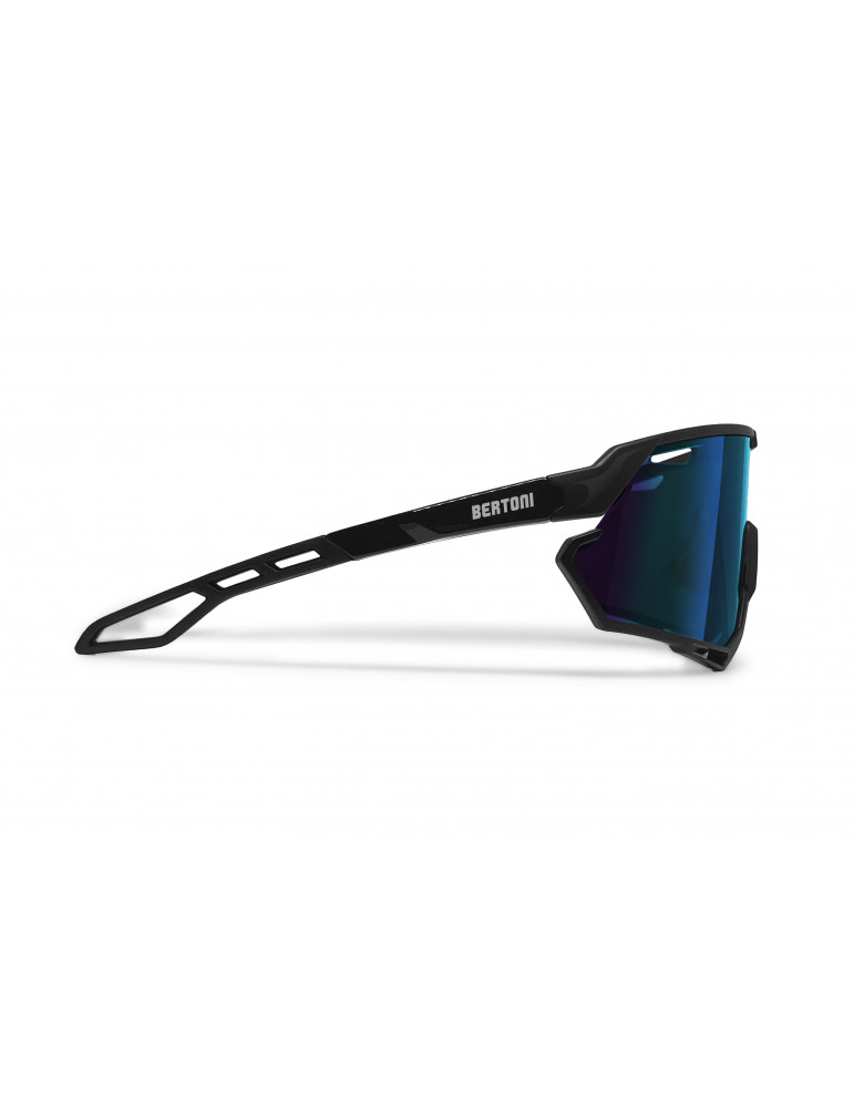 Gafas MTB Running Ciclismo con Lente Ancha Espejada Azul Antivaho - Montura TR90 fabricada en Suiza Ligera - Bertoni Italy