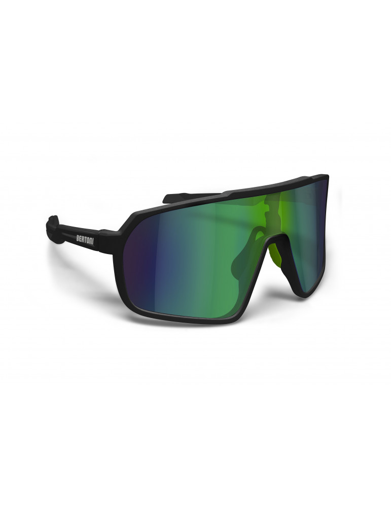 Gafas MTB Running Ciclismo con Lente Ancha Espejada Verde Antivaho Hombres y Mujeres GEMINI 01M Bertoni Italy