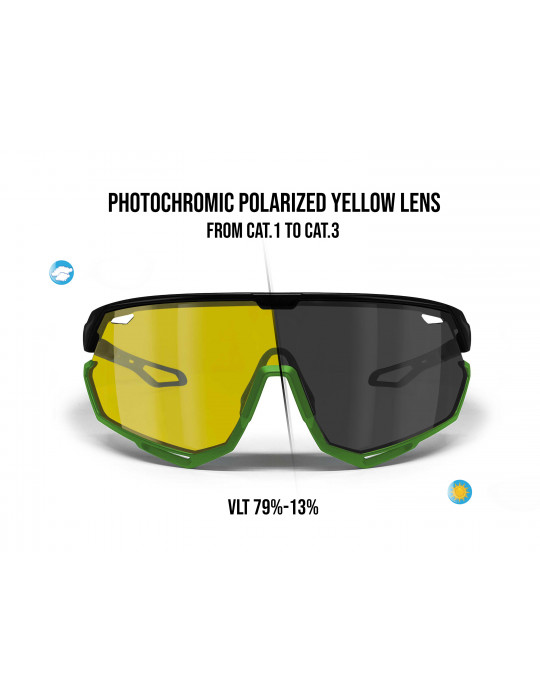 Sport MTB Running Cycling Sunglasses with Wide Photochromic Polarized Yellow Lens ALPHA 02Y