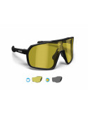 Fahrradbrille Rennbrille Laufen MTB mit Breiten Photochrom Polarisiert Gelb Gläsern GEMINI Bertoni Italy