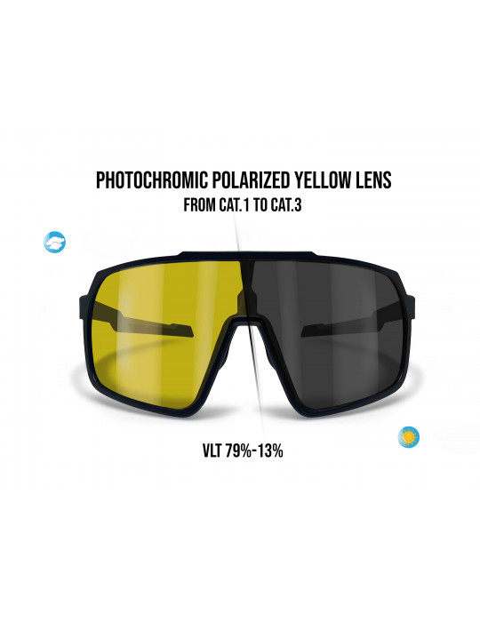Sport MTB Running Cycling Sunglasses with Wide Photochromic Polarized Yellow Lens for Women and Men GEMINI 01Y