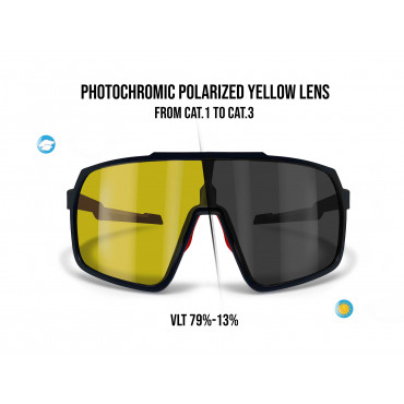 Lunettes de soleil de cyclisme VTT avec Verres Larges Photochromiques Polarisé Jaune GEMINI 03Y Bertoni Italy