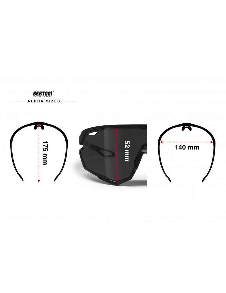 Sport MTB Running Cycling Sunglasses with Wide Antifog Mirrored Lens - TR90 frame made in Swiss ALPHA - Bertoni Italy
