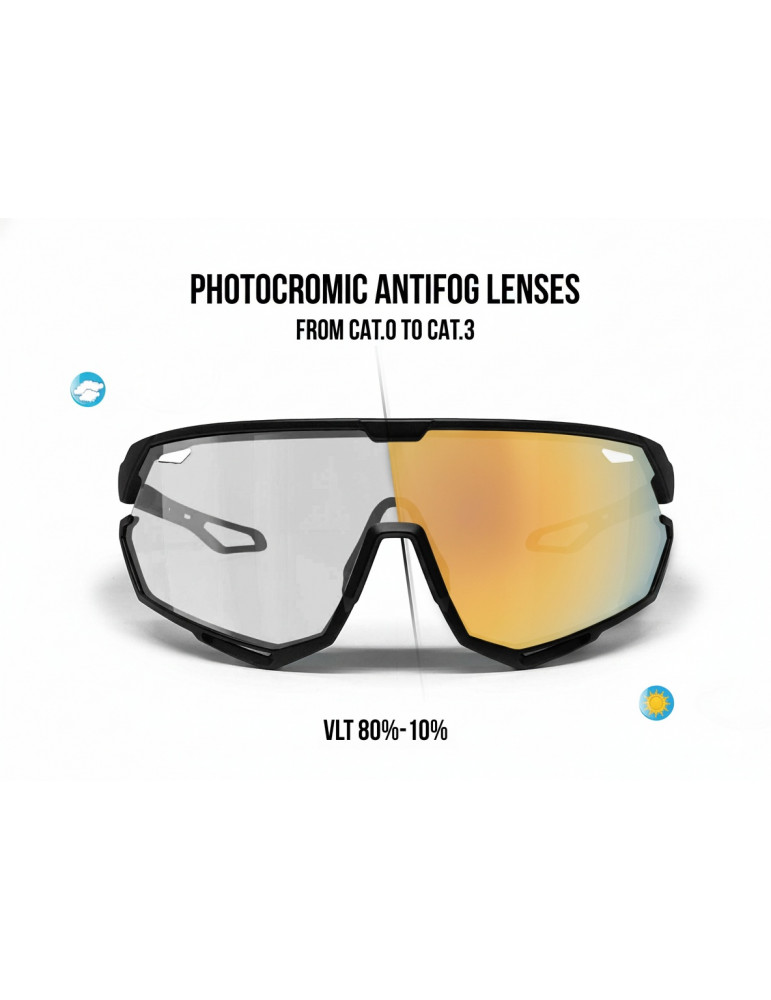Gafas MTB Running Ciclismo con Lente Ancha Espejada Antivaho ALPHA - Bertoni Italy