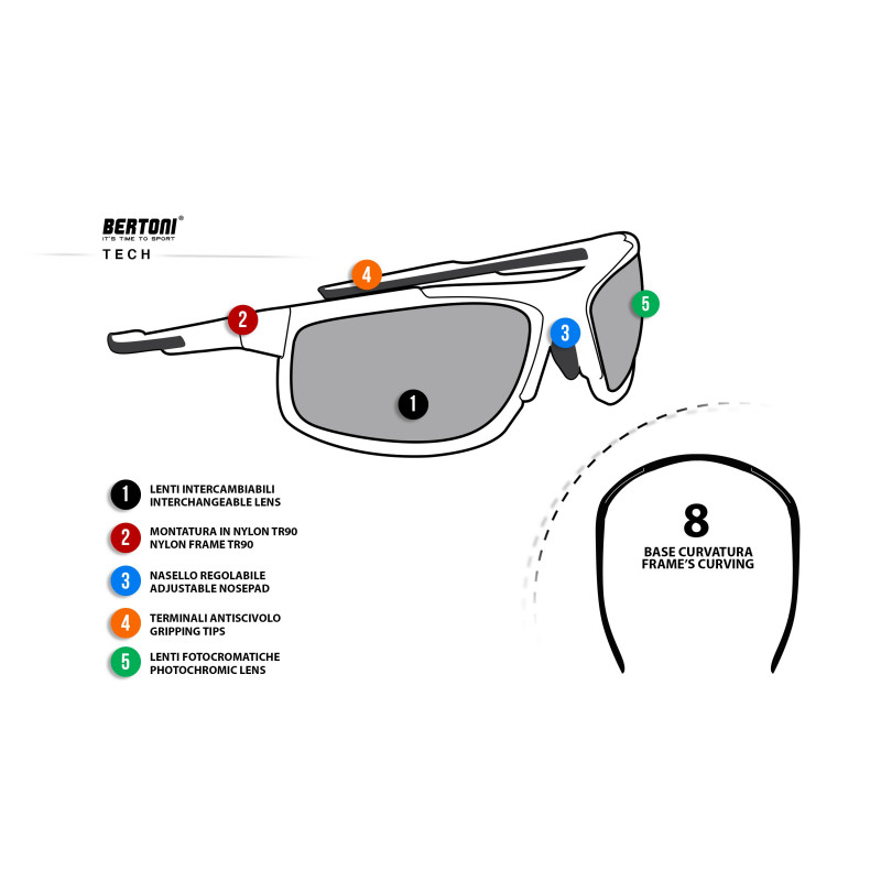 Photochomic Polarized Cycling Bike Sunglasses Bertoni P180FTA